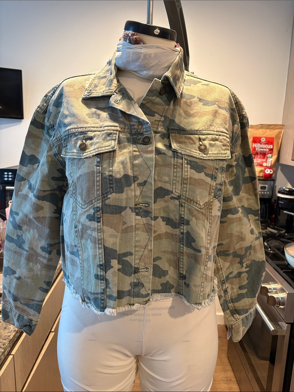 Free People Camo Button-Front Jean Jacket - Olive/Tan